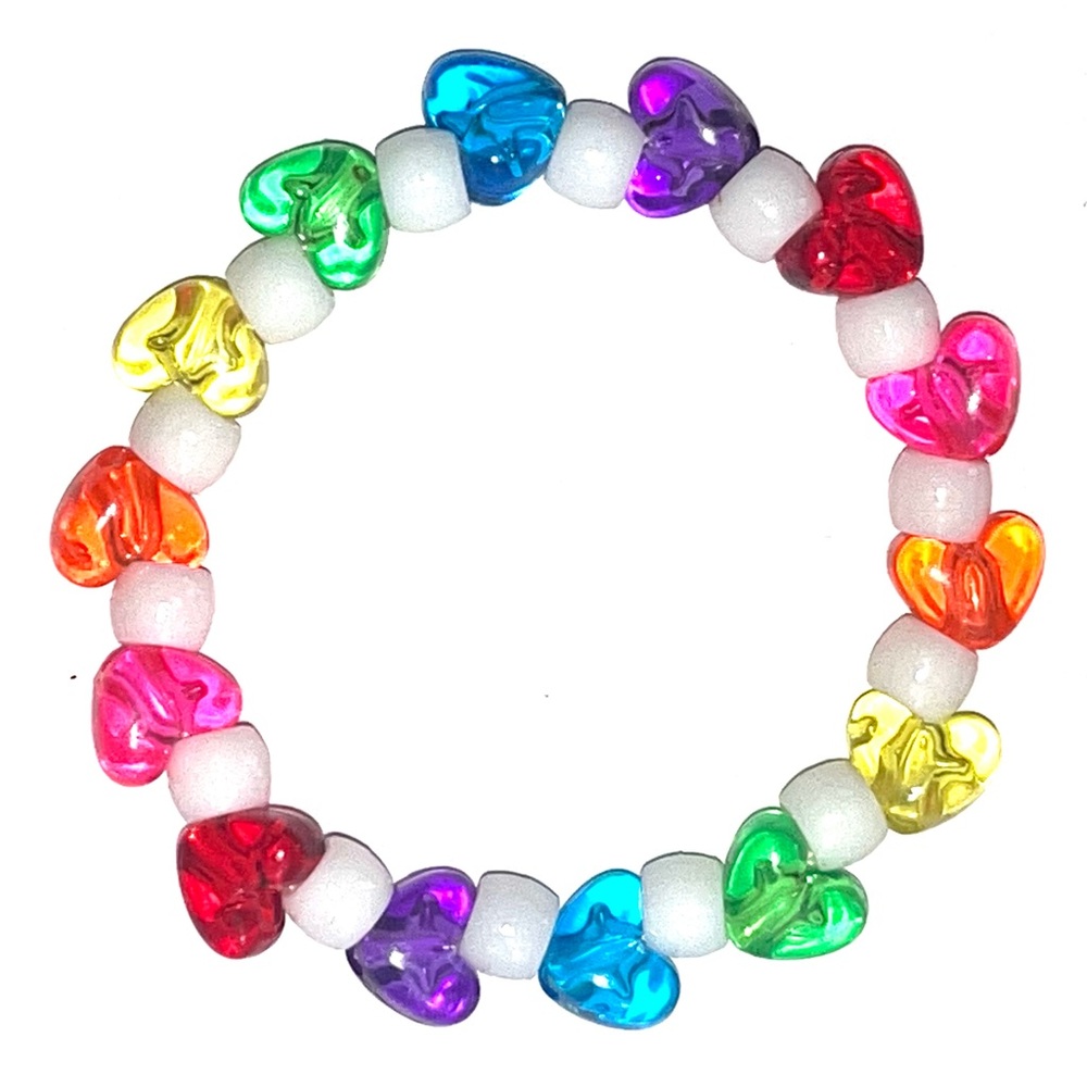 Transparent Rainbow Hearts Kandi Bracelet